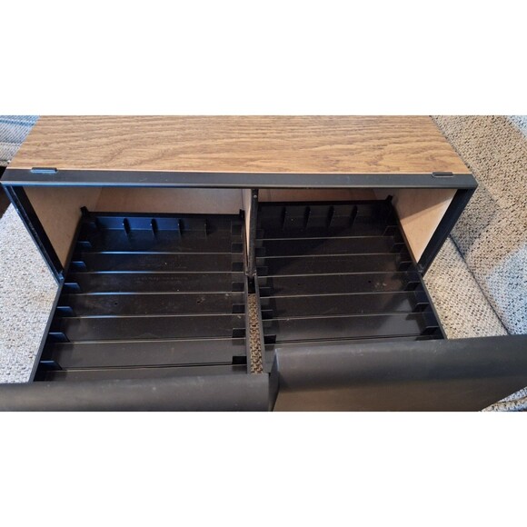 Vintage VHS Tape Faux Wood Two Drawer Storage Cabinet Case Organizer 16 VHS - Picture 2 of 5